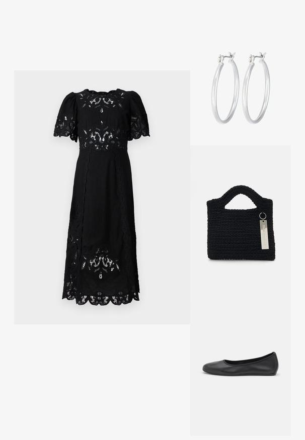 Sea GIANNA MIDI DRESS - Vapaa-ajan mekko - black; Musta nahkainen ballerina, jossa on pyöristetty kärki, sileä pinta, minimaalinen ommelkoristelu ja joustava pohjamuotoilu.; Won Hundred MARSIELLE COMPUTER BAG UNISEX - Tietokonelaukku - black; Hope-silver rengas, joissa on sileä ja kiillotettu pinta. Pyöreä muoto ja turvallinen napsautettava lukitus. Kevyt muotoilu sopii päivittäiseen käyttöön.