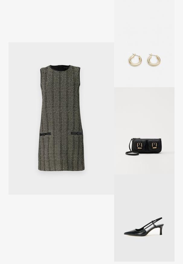 rag & bone FRANCES ITALIAN DRESS - Vardagsklänning - black; Svart lackskin slingback-häl med spetsig tå, med texturerad ormskinnsprint, justerbar rem och en kort, texturerad blockklack.; Svart läderaxelväska med två framfickor, guldspännen, dragkedjestängning och en smal rem. Texturerad yta och kompakt rektangulär form.; Lauren Ralph Lauren BASIC SMALL HOOP - Örhänge - gold-coloured