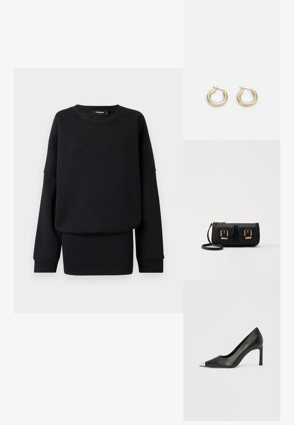Černá mikina vyrobená z měkké látky, s kulatým výstřihem, dlouhými rukávy a embosovaným logem na přední straně. Klasický střih a hladká textura.; Černá kožená lodička na vysokém podpatku s špičatou špičkou a stříbrnou kovovou špičkou. Má hladký povrch a štíhlý 10cm podpatek.; Černá kožená crossbody taška se dvěma předními kapsami, zlatými přezkami, zipovým uzávěrem a štíhlým popruhem. Texturovaný povrch a kompaktní obdélníkový tvar.; Lauren Ralph Lauren BASIC SMALL HOOP - Náušnice - gold-coloured
