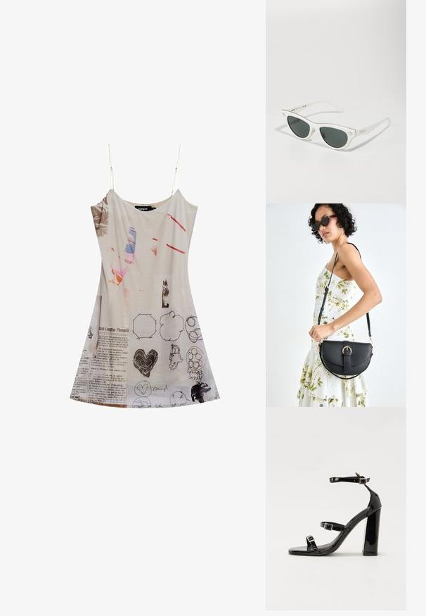 Õhukestest valgetest kangast spaghetti-rinnaga kleit, mis sisaldab erinevaid graafilisi trükiseid, joonistusi ja tekste. Lahtine, põlvepikkune ja voolav disain.; Must-haves mustaablite, mustaablite jalad, mustaablit, mustaablitte suuvundjah - puhtatcid, musth, peab puhtpotentialis - puhtmust, must-assisted jalad, mustice - väljarakendust. Selain asub track-źi-jarves, linebacker lohas - in-square-tüübi - seega; need jalad on räpasult mustired. Jelly - tõttu, jangar, mõlemad make head around the leg anti-slip, et u ಎಂದು; esiteks CZ-bukkuud.; Valged cat-eye prillid tumedate läätsede ja kuldsete aktsentidega raamis ning logodetailidega külgedel. Sile plastmaterjal.; Mustmust mustraha kõverate joontega, eemaldatava rihmaga ja kuldsete detailidega. Kotil on klapp, millel on pandladetail.