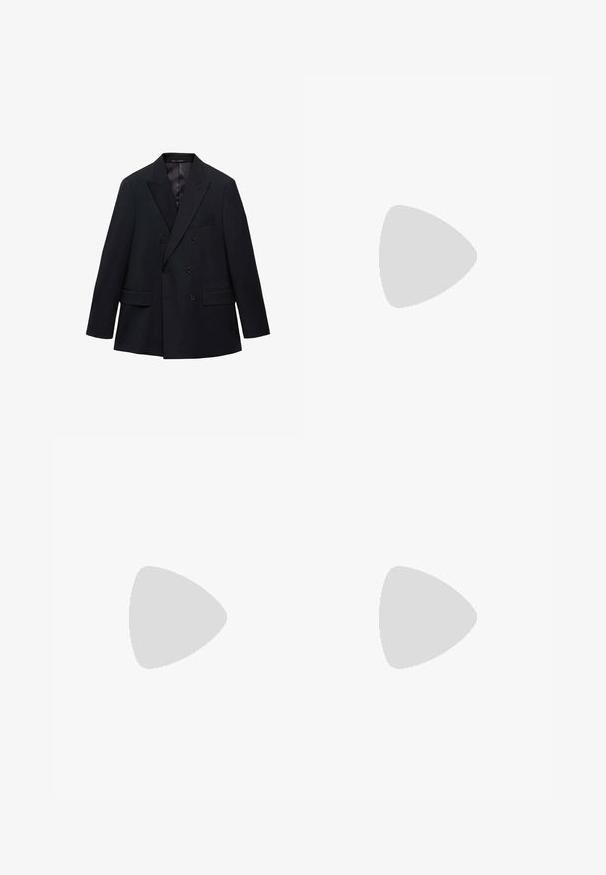 Mango MONACO - Pikkutakki - royal blue; Vaaleansininen raidallinen pitkähiha shirt, jossa on valkoinen kaulus ja hihansuut, varustettu napituksella ja kaarevalla helmalla. Silkkinen kangaslaatu.; Harmaat kudottu kangashousut, joissa on teksturoitu kuosi. Varustettu vyölenkeillä, kahdella etutaskulla ja pienellä sivutaskulla. Normaalin mallinen.; Musta keinotekoinen mokka, jossa on korostettu ommeltu etuosa, pehmeä sisäpohja ja litteä kumipohja; tyylikäs muotoilu, jossa on vähäistä yksityiskohtaisuutta.