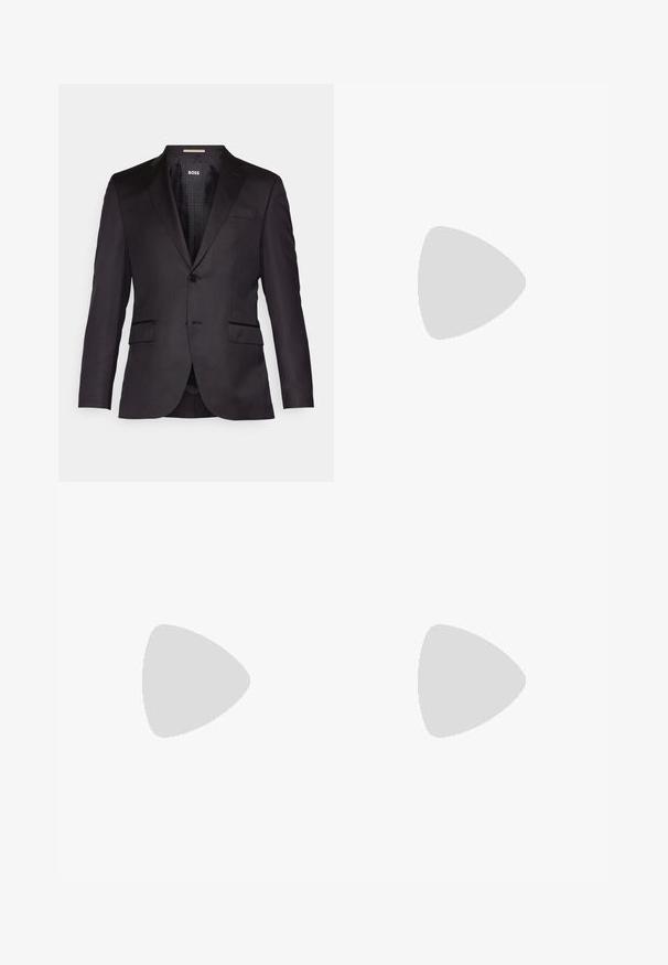 BOSS JECKSON - Blazer jacket - black; White and black long-sleeve shirts with pointed collars, front buttons, and a smooth fabric texture. Labels visible on the inside neck.; BOSS GENIUS - Trousers - black; Black leather dress shoe with a smooth finish, lace-up design, rounded toe, and subtle stitching details. Features a black rubber sole.