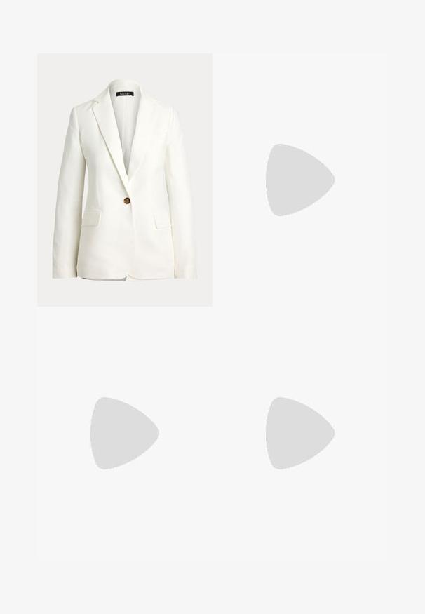 Blazer bianco in lino con chiusura a un bottone, rever a punta e due tasche anteriori. Tessuto liscio con dettagli di cucitura minimi.; Moves ELASSU - Camicia - tangerine; Pantaloni bianchi su misura con vita alta, doppie pieghe frontali e gamba larga con risvolti. Realizzati in un tessuto liscio e strutturato.; MICHAEL Michael Kors CARLSON LOAFER - Scarpe senza lacci - light cream
