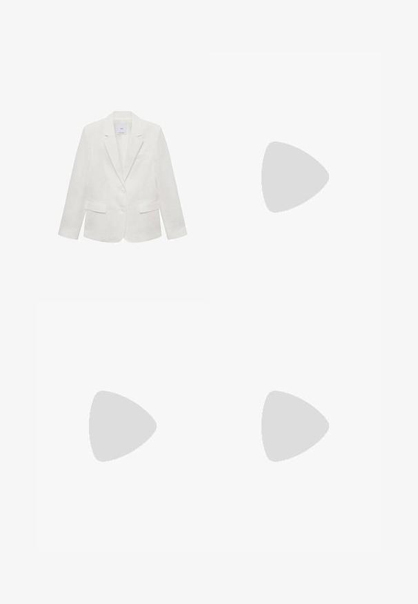 Weißes Leinenblazer mit Reverskragen, zwei Fronttaschen und zwei Knöpfen. Verfügt über eine einzelne Brusttasche und eine weiche Textur.; Schwarzer Rollkragenpullover mit langen Ärmeln, cropped Design, gestrickte Textur und eng anliegenden Bündchen. Einfach, einfarbig ohne Muster.; Weißer, taillierter Minirock mit glatter Textur und klaren Linien. Keine sichtbaren Muster oder Beschläge. Gerader Saum am unteren Ende.; Zign Stiefel - black; Schwarze, eckige Sonnenbrille mit grauen Gläsern; aus Kunststoff gefertigt, mit dicken Bügeln, die eine glatte Oberfläche und keine sichtbaren Beschläge haben.