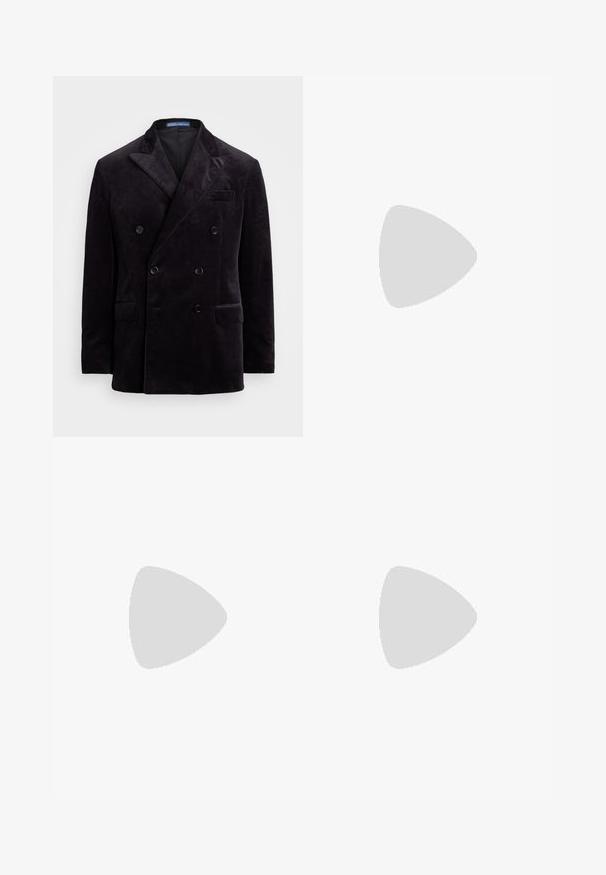 Donker fluwelen dubbelzijdig blazer met piekrevers, vier zwarte knopen en klepzakken van Polo Ralph Lauren.; Navyblauwe poloshirt met een korte kraag, een borstzak en een geborduurd logo. Gemaakt van een zachte, gestructureerde stof.; Lichtblauwe denim jeans met een relaxte pasvorm, recht model, vijf zakken en subtiele vervaging in de stof.; BOSS BALTIMORE - Sneakers laag - open blue