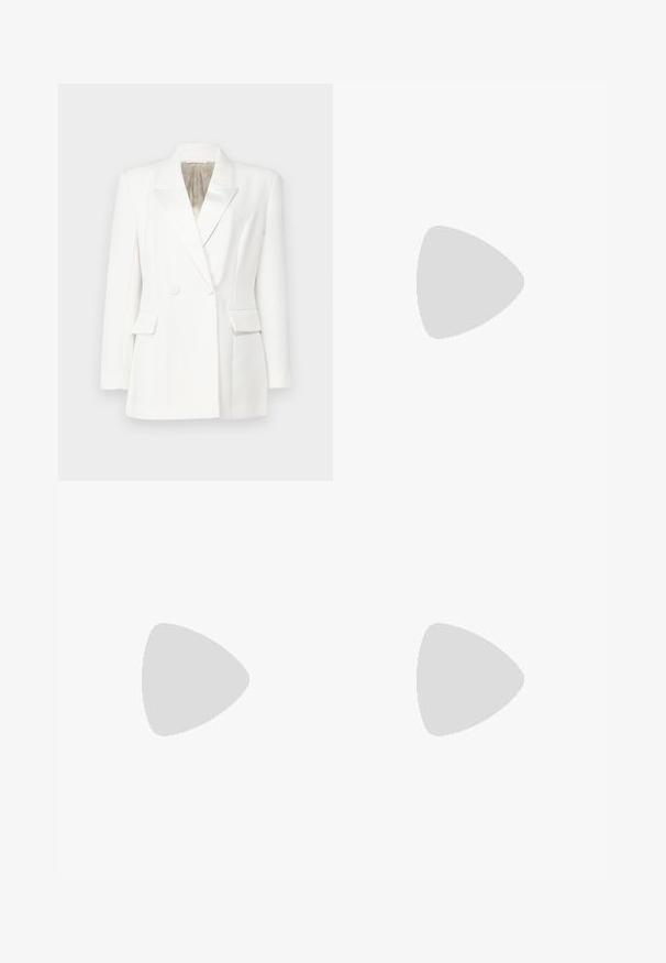 Bruuns Bazaar RUBYSUS TUXI BLAZER - Blejzr - snow white; Krémový top bez rukávů s hlubokým V-výstřihem a křížením na ramínkách. Vyrobeno z měkké látky s hladkým povrchem, bez ozdob.; Široké kalhoty z krémové látky s hladkým povrchem, s jediným předním knoflíkem, jemnými skladbami a vysokým pasem.; Světle růžové slingback baleríny s špičatou špičkou, vyrobené z hladkého koženému materiálu. Obsahují vystřihovací detaily po stranách a plochý podpatek.