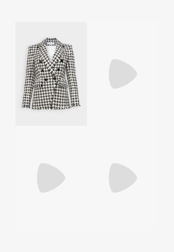 Veronica Beard MILLER DICKEY JACKET - Bleiseri - black/off-white; Mustat kääntöpaidan, joka on valmistettu pehmeästä kankaasta, pitkät hihat, v-pääntie ja solmittava vyö, joka korostaa vyötäröä. Silkkinen pinta.; Lepakka verkkohousut vaaleassa beigen kankaassa, joissa on laskokset, korkea vyötärö ja sileä rakenne ilman näkyviä koristeluja.; Musta nahkainen korkokenkä, jossa on terävä kärki, nilkkaremmi ja ohut korko. Kengässä on sileä pinta ja kultainen yksityiskohta korkopohjassa.