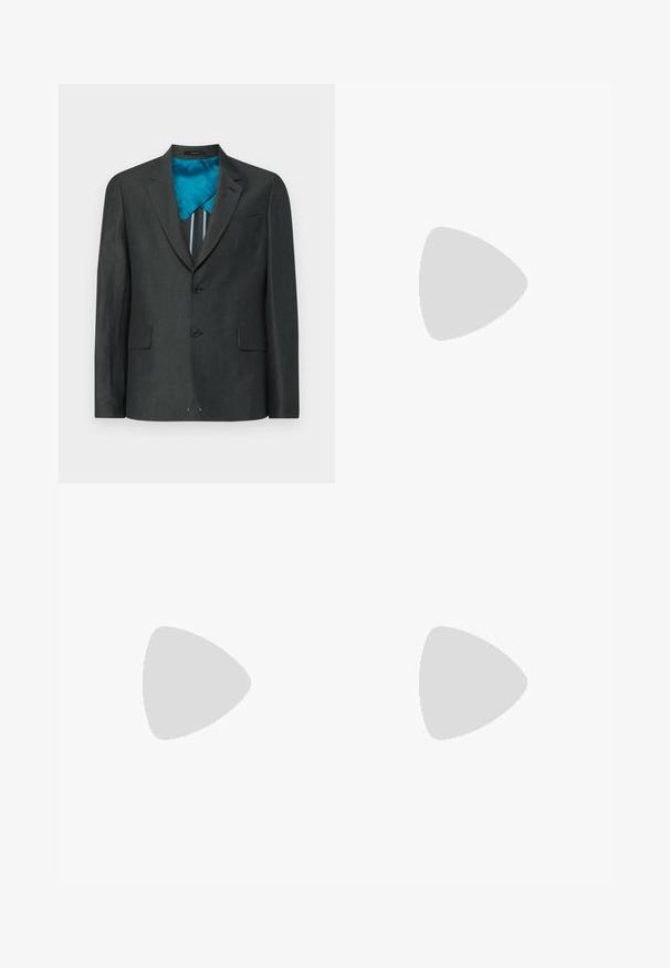 Blazer gris foncé avec deux boutons à l'avant, coupe ajustée, poche poitrine simple, doublé de tissu teal avec des rayures verticales.; Tiger of Sweden PRO - T-shirt basique - black; Tiger of Sweden TENUTA  - Chino - black; Tiger of Sweden NOMME - Baskets basses - black