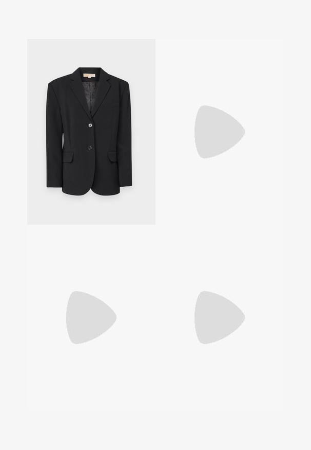 MICHAEL Michael Kors OVERSIZED - Bleiser - black; Pikad varrukad, soonikuline hall kleit kõrge kaelusega ja külgside detailiga reguleeritava sobivuse jaoks. Keha järgi vormitud sirge siluetiga.; Musthave mustika tantsutossud mustast nahast, ümmarguse varbaga, siledast tekstuurist, minimaalse õmblusdetailiga ja paindliku tallakujundusega.; Mustast nahkämbriga kott tekstuurses viimistluses, kuldsete metalldetailide aktsentidega ja avatud ülaosaga. Omab lühikest käepidet ja reguleeritavat õlavarre rihma.