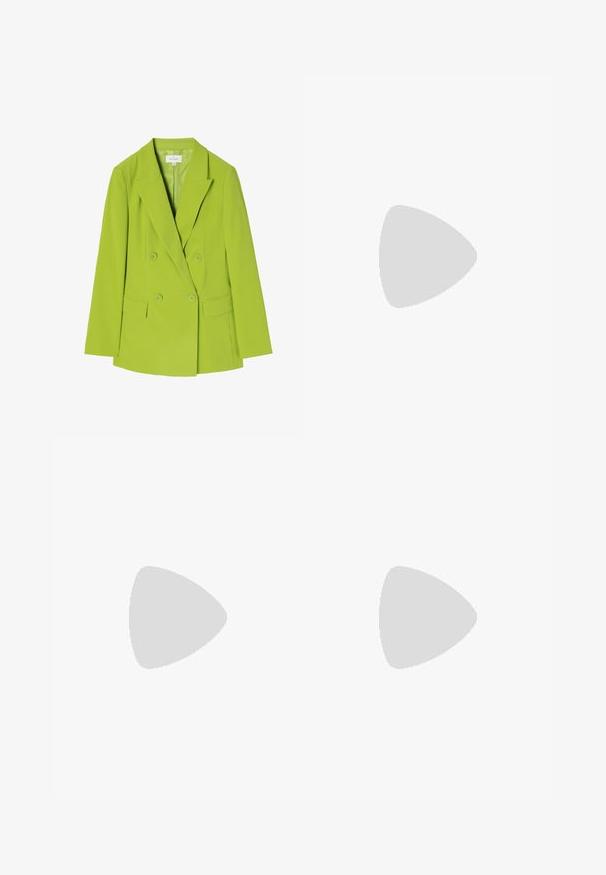 TATUUM Blazer - green lemon; Top bianco senza maniche con scollatura tonda, caratterizzato da una forma svasata e una texture morbida, realizzato in tessuto leggero. Design semplice senza stampe.; Pantaloni a gamba larga di un leggero colore crema. Realizzati in un tessuto morbido con pieghe sul davanti e tasche laterali.; Stradivarius FLAT TEXTURED - Infradito - beige