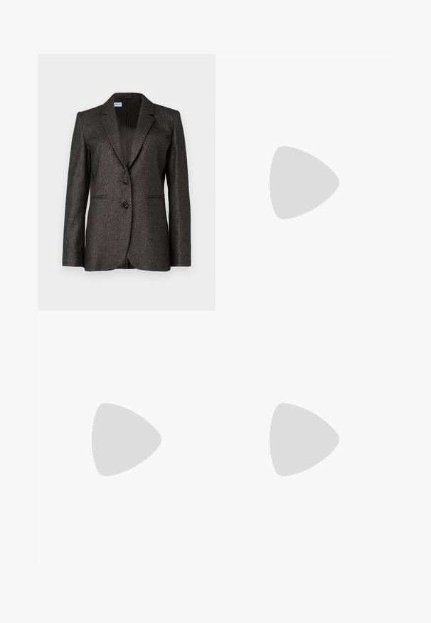 Marella SEME - Blazer - marrone; T-shirt bianco in cotone con maniche corte, scollo rotondo, vestibilità comoda e orlo cucito. Etichetta visibile all'interno del colletto.; Pantaloni bianchi a gamba larga realizzati in cotone con una texture liscia. Presentano un bottone anteriore, una zip e un design a quattro tasche.; Scarpa sportiva nera con accenti grigi, tomaia in sintetico liscio, suola testurizzata, punteggiante arrotondata e lacci piatti. Design classico con dettagli del logo.