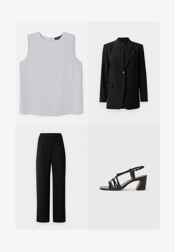 Schwarze Blazer mit Reverskragen, Ein-Knopf-Verschluss, zwei vorderen Taschen und einer dezenten Textur. Taillierte Passform, geeignet für formelle Anlässe.; Ärmelloses Oberteil in Hellgrau, aus glattem Stoff. Verfügt über einen runden Ausschnitt und einen verdeckten Reißverschluss auf der Rückseite zum Schließen.; Schwarze weite Hosen aus glattem Stoff mit elastischem Bund. Mit geradem Schnitt und minimalen Details. Geeignet für die Freizeit.; Paul Smith AMIRA - Pumps - black