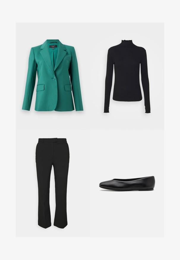 Türkiser Blazer mit Reverskragen, einzelnem Knopfverschluss, zwei vorderen Taschen und glatter Textur. Maßgeschneiderte Passform mit modernem Design.; Schwarz, langärmliges Turtleneck-Oberteil aus glattem Material, mit einem gerafften Kragen und einer enganliegenden Silhouette mit einfachen Kanten.; Schwarze, maßgeschneiderte Hose mit geradem Bein, ausgestattet mit Gürtelschlaufen und Seitentaschen. Hergestellt aus glattem Stoff mit sauberem Finish.; Paul Smith TOPANGA - Klassischer Ballerina - black