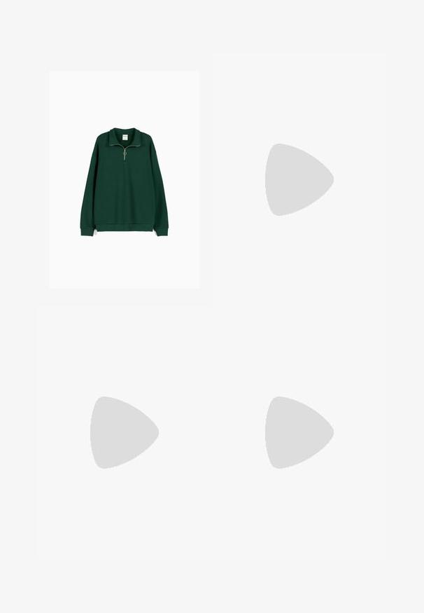 Green fleece sweatshirt with a high collar, quarter-zip front, and ribbed cuffs. Soft texture and relaxed fit. Minimalist design.; Black, ribbed trousers with an elastic waistband, featuring a drawstring and wide legs. The fabric is soft with a smooth texture.; Tan suede ankle boot with black padded collar, gold metal eyelets, white stitching detailing, and rugged rubber sole with pronounced treads.; Black sunglasses with rectangular lenses, matte plastic frame, and straight edges. Features brand logo on the inner arm.