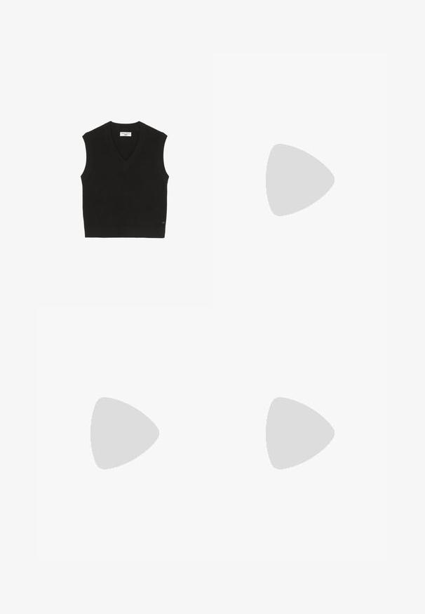 Top senza maniche lavorato a maglia nera con una texture a coste, design a V e un piccolo etichetta del marchio sul davanti.; Jeans in denim nero con taglio dritto, dotati di cinque tasche, accessori in rame e una texture leggermente sbiadita.; ASICS SportStyle JAPAN S PF - Sneakers basse - white; Pochette in tessuto beige dalla forma arrotondata, con parte superiore piatta e dettagli di cucitura sottili. Include un logo minimalista e una strap laterale.