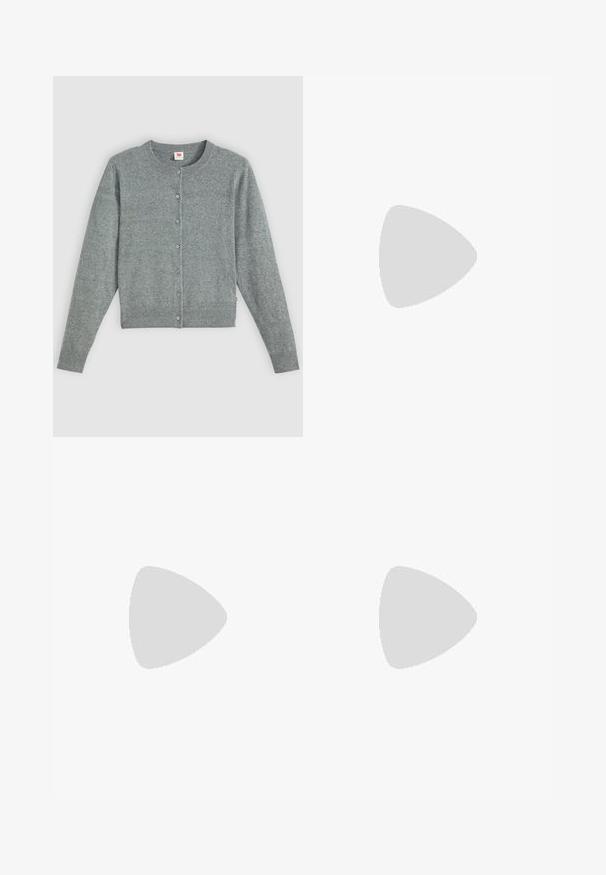 Grå, langærmet cardigan lavet af blødt uld-blanding, med rund hals, knappelukning og ribbet kant og manchetter.; Lyseblå ærmeløs top med flæsekant detaljer og samlet halsudskæring. Fremstillet af letvægtsstof, med bløde teksturer og en løs pasform.; Tekstil i ternet mønster med beige, brun, marineblå og sort farver med en tekstureret finish. Blødt og faldende udseende.; Lys grå ruskinds sneaker med hvide læderdetaljer, tre hvide striber og en brun gummisål, der har en polstret krave for komfort.