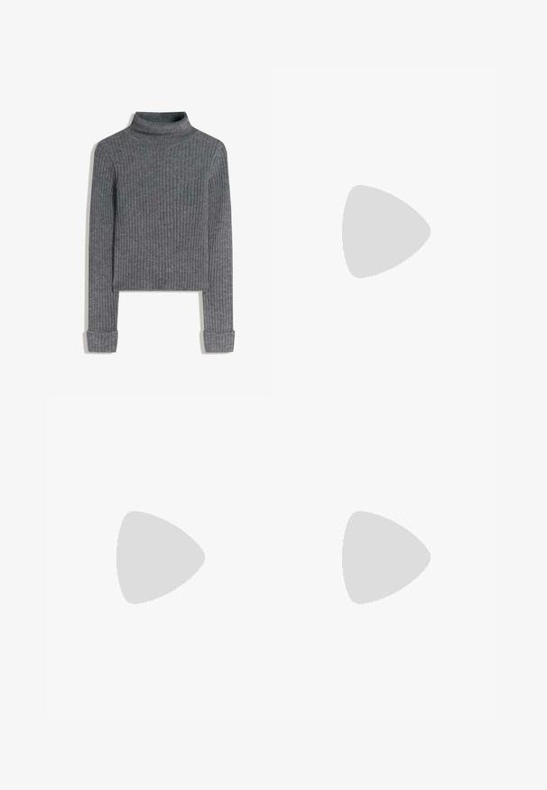 Grå ribbede turtleneck sweater med lange ærmer, der har et cropped design og foldede manchetter. Fremstillet af et blødt strikmateriale.; Grå uld maxi-skjørt med lige pasform og elastisk talje, der har en blød tekstur og en glat overflade. Ingen synlige mønstre eller detaljer.; Steve Madden SPEEDWAY - Høje støvler/ Støvler - black; Guld kæde halskæde med sammenflettede ovale led, en struktureret overflade og en lås med en lille rund accent samt forlængerkæde.