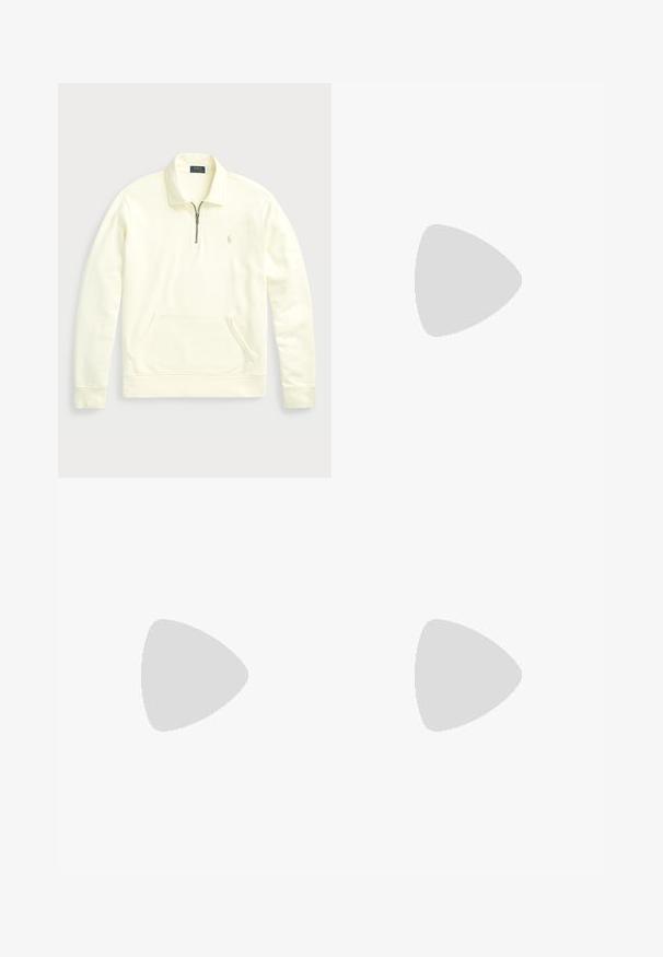 Polo Ralph Lauren LOOPBACK FLEECE QUARTER ZIP SWEATSHIRT - Sweatshirt - clubhouse cream; Polo Ralph Lauren SHORT SLEEVE - Basic T-shirt - cruise navy; Polo Ralph Lauren THE BIG CHINO - Chinos - deckwash white; Polo Ralph Lauren PRL TRAIL 125 SUEDE-PANELED SNEAKER - Trainers - new classic navy/deckwash white