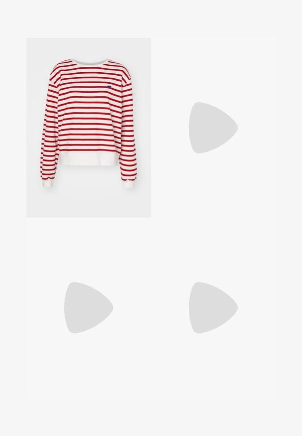 Punainen ja valkoinen raidallinen huppari, jossa on pitkät hihat, pyöreä pääntie ja ribboitu helma. Rinnassa on pieni sininen logo.; Ruske flared hlače s uzorkom crnog leopard printa, klasičnog dizajna s pet džepova i srebrnim detaljima. Izrađene od traper tkanine.; Ruske kožne čizme do koljena s glatkom teksturom, četvrtastim vrhom i drvenim potplatom. Imaju minimalne šavove i bočne panele.; Kaurisilmät, joissa on pyöreä, jämäkkä kehys ja ruskeat linssit. Ominaisuuksiin kuuluvat hillityt kuviot sekä suorat, kapenevat sangan osat.; Meripiyri silk scarf yang berbentuk navy dengan grafis penunggang kuda cokelat, pola tali biru dekoratif, dan teks "LEVI'S DIPAKAI OLEH SEMUA PENUNGGANG KUDA" berwarna merah.; Ruskean mokkanahkainen käsilaukku, jossa on kaksi tukevaa kahvaa, suorakulmainen muoto ja koristeellinen hihnayohtelu edessä.