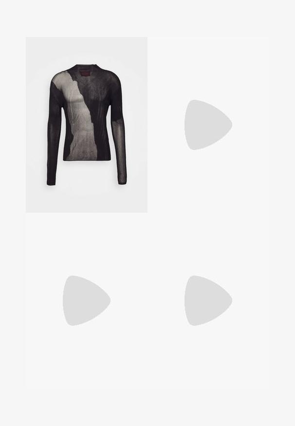 Maglia nera a maniche lunghe in tessuto a maglia trasparente e testurizzato. Presenta un motivo sfumato, scollatura rotonda e una silhouette aderente.; Pantaloni in cotone beige con design a gamba dritta, dotati di chiusura a bottone e tasca laterale. Tessuto morbido e stile semplice.; Sandali neri in gomma con design a intaglio, dotati di chiusura con fibbia dorata e soletta testurizzata. Logo stampato sul tallone.; Levi's® PAISLEY BANDANA UNISEX - Foulard - regular black