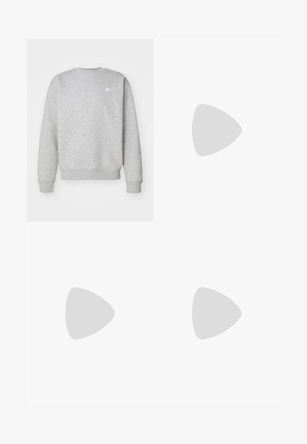 Hallide halliga fliiskangast hall crewneck-sviiter, millel on ribatud varrukasuud ja allääred, ning väikene valge logo rinnal.; Hallide hallikas puuvillane T-särk, millel on graafiline disain heledatest hallidest välgukiirtest, mis on paigutatud ringikujuliselt kaela ümber.; Mugavad mustad spordipüksid pehmest materjalist, elastse vöökoha, nööridega ja kitsenevate varrukatega, külgedel on diskreetne logo.; Mustad mustus jooksukeng, mis sisaldab segu võrgust ja sünteetilisest materjalist, jäme talla, kaarduv disain ja silmapaistev bränding külgedel.