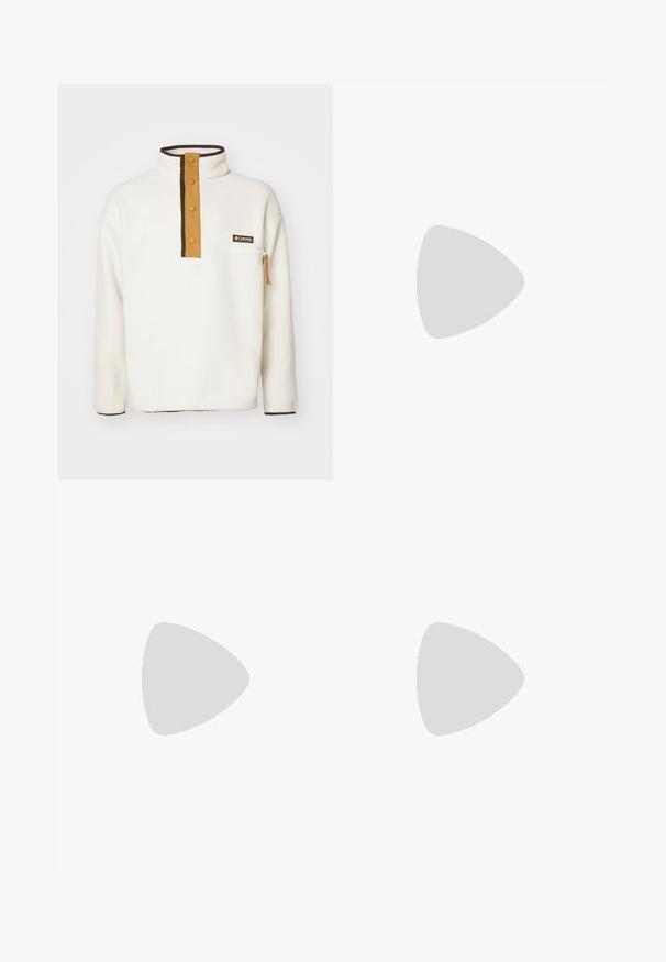 Columbia HELVETIA HALF SNAP  - Pulover iz flisa - chalk; Pakiranje dveh majic: ena črna, ena bela. Obe imata kratke rokave in okroglo logo na prsih v kontrastni barvi. Material: bombaž.; Obey Clothing BIGWIG BAGGY - Vrečaste kavbojke - black; Bele superge iz bele usnja z sivimi elementi, z luknjasto prednjo stranjo, ravnimi vezalkami in vzorčastim podplatom. Na strani je logo New Balance.