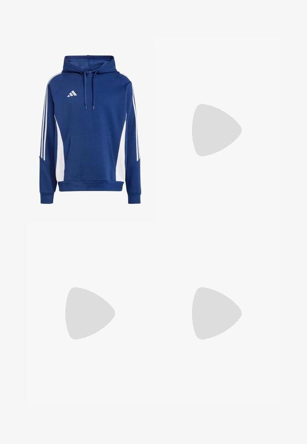 Moleton azul com capuz e painéis laterais brancos, apresentando um bolso frontal e cordões. Feito de um tecido macio com um design desportivo.; Camiseta atlética branca de mangas curtas, feita de tecido que absorve a humidade. Apresenta um logótipo preto no lado esquerdo do peito e um decote interior com padrão.; Calças de treino pretas com um cós elástico, riscas laterais brancas e um pequeno logotipo branco na coxa. Feitas de um material leve e suave.; adidas Performance AMPLIMOVE - Sapatilha de treino - silver pebble/core black/dash grey