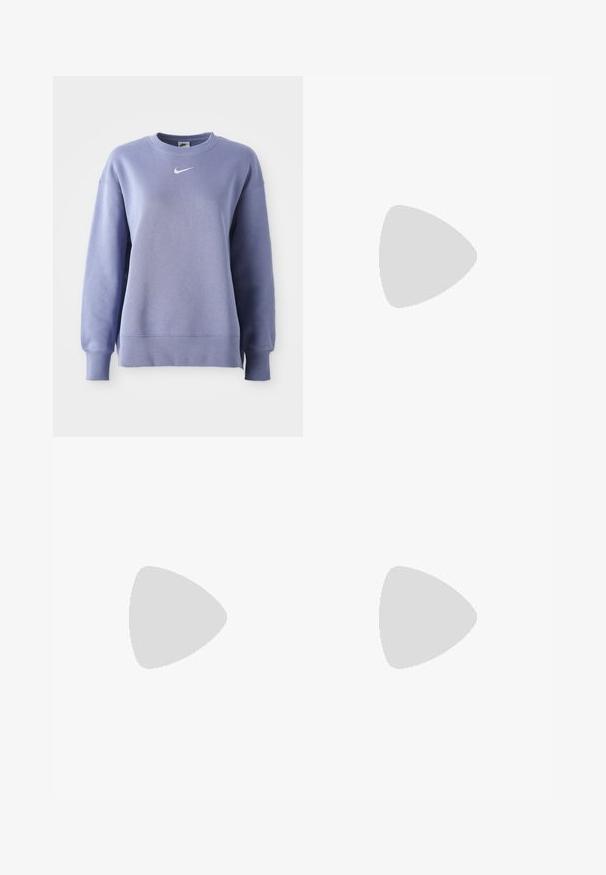 Heleda lilla, ringikrae sweatshirt pehmeast kangast; omab soonikute ja äärtega viimistlust ning rinnal väikest valget Nike logo.; Tumesinine dressipluus, mis on valmistatud pehmest kangast, elastse vöökoha ja nööriga, elastsete mansettide ning väikese valge logoga.; Sportlikud kingad, millel on roosaka ülemise osa gradatsioon, mustad aktsendid ja klompne tall, millel on nähtavad rohelised pehmendustooted. Kandmiseks sinised teksapüksid.; Aviatori prillid, millel on gradient sinine objektiiv, hõbedane metallraam ja dekoratiivsed staaraktsendid objektiivil. Sujuv ja stiilne disain.
