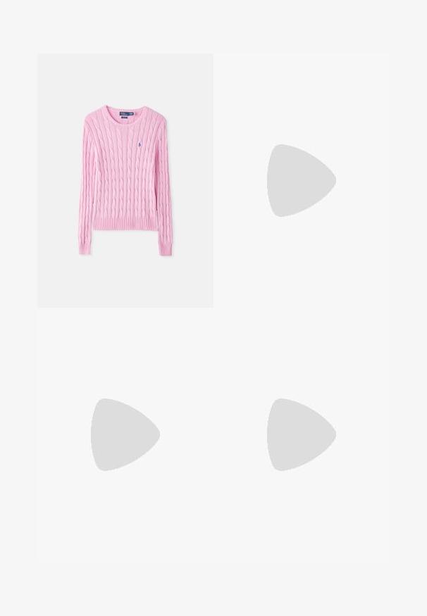 Pulover tricotat de culoare roz deschis, cu guler rotund, manșete și tiv cu model din nervuri. Include un mic logo brodat pe piept.; Cămașă albă cu mânecă lungă, guler Mandarin, închidere frontală cu nasturi și un tiv ușor curbat. Fabricată dintr-un material ușor, texturat.; Pantaloni bej, croiți, cu talie înaltă, față plisată, picioare conice și manșete răsucite. Material neted cu o textură rafinată.; Polo Ralph Lauren ASHTYN FRINGE TRIM CALFSKIN LOAFER - Pantofi slip-on - ebano/tobacco