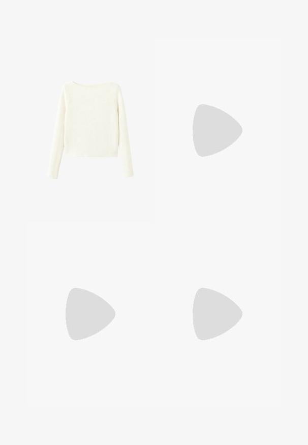 Pull en maille côtelée blanc à manches longues, avec une encolure bateau légèrement dégagée et un ourlet droit.; Jean large bleu clair à taille haute, doté de cinq poches et de coutures contrastées. Fabriqué en denim avec une texture lisse.; Bottes en cuir marron jusqu'au genou avec un bout carré, semelle en caoutchouc noir et détail de sangle à boucle ajustable. Portées avec une jupe grise à rayures.; Sac à main beige en matériau souple, avec un design décontracté, des détails cousus et deux poignées. Idéal pour un usage quotidien.