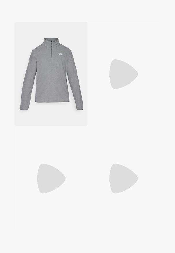 The North Face M GLACIER FLEECE 1/4 ZIP JACKET - Flīsa džemperis - grey heather; Melni sporta bikses ar elastīgu jostasvietu, taisnām kājām un mazu balto logotipu kreisajā pusē. Izgatavotas no viegla auduma.; Melni āra sporta apavi ar zamšādas virsu, teksturētu gumijas zoli un izturīgu auklu sistēmu. Iezīmēts ar pastiprinātu papēdi un zīmola logo sānu daļā.; Melnas un pelēkas jostas soma ar režģa rakstu, regulējamām siksnām, divām ar rāvējslēdzējiem aizveramām kabatām un zīmola logo priekšpusē.