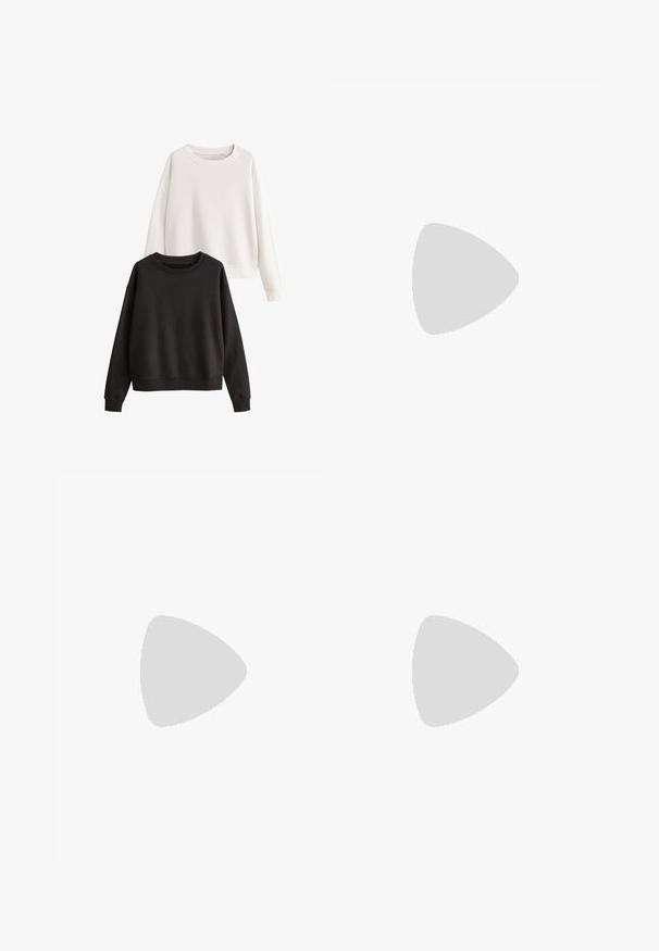 Set di due felpe: una bianca e una nera. Entrambe hanno maniche lunghe, colli rotondi e una consistenza morbida simile al cotone.; Pantaloni sportivi neri realizzati in misto cotone, con vita elasticizzata regolabile, gambe dritte e logo bianco Nike sul lato sinistro.; Stivale alla caviglia in pelle nera con altezze flosce, punta appuntita e alto tacco a stiletto, caratterizzato da un accento in metallo a forma di serpente sul tacco.; Occhiali da sole neri con forma ovale e lenti scure. Montatura in plastica elegante con dettagli testurizzati sulle aste. Marchio sul lato.; Borsa tote in tessuto nero con un design unico a forma di V e una texture liscia. Presenta un manico corto con dettagli hardware minimalisti.