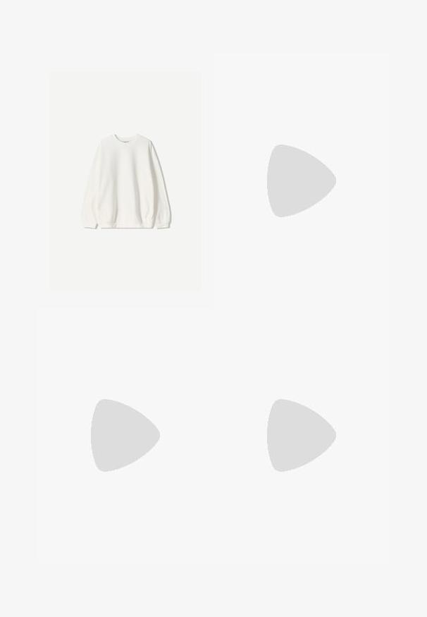 Bershka Sweatshirt - white; Ljusgrön halterneckklänning med ett lager-på-lager design, har en rynkad halsringning och en blomdetalj på vänster axel.; Fransankelboot i tan mocka med tre lager av fransar. Spetsig tå och en låg blockklack. Slät textur genomgående.; Guldfärgade örhängen med en organisk, bönformad form och en slät, reflekterande yta; har en minimalistisk design utan synlig hårdvara.