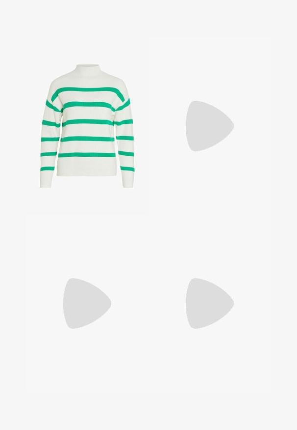 VILA VIRIL MOCK NECK  - Vesta - white alyssum; Bijele široke hlače napravljene od laganog materijala, s elastičnim pojasom, vezicom i bočnim džepovima bez vidljivih uzoraka.; Bershka Sandale s visokom petom - black; Tkana torba od slame s zakrivljenom siluetom, koja sadrži glatku crnu kožnu naramenicu i odgovarajući mali neseser koji je pričvršćen narukvicom.