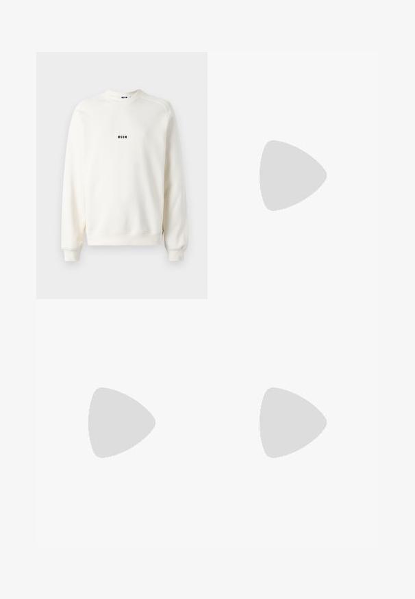 Kremfarget sweatshirt med rund hals, ribbede mansjetter og nederkant. Har en liten svart "MSGM"-logo på brystet. Glatt tekstur.; Filippa K TERRY CROPPED TROUSERS - Bukse - sage melange; Hvite lærersneakers med en jevn overflate, rund tå, flate lisser og en teksturert såle. Har en subtil logo på hælen.; Sorte, runde solbriller med mørke linser og slanke metalarmer. Inkluderer klare temple tips og sølvfargede detaljer ved hengslet. Minimalistisk design.