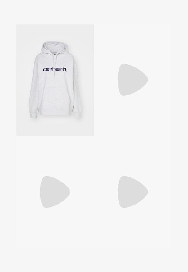 Carhartt WIP HOODED - Sportinis megztinis - heather/tyrian; Balta raukšlėta liemenėlė be rankovių, su apvaliu iškirpimu, tiesiu apvadu ir lygiu, elastingu audiniu.; Šviesiai rudos spalvos cargo kelnės su aukštu liemeniu, plačiomis kojomis ir keturiomis didelėmis šoninėmis kišenėmis. Pagamintos iš patvarios medžiagos su lygiu paviršiumi ir minimaliais detalėmis.; Juodos drobės aukštakulniai sportbačiai su baltais guminiais padais, derinami su šviesiai bežinėmis laisvomis kelnėmis, turinčiomis šonines kišenes ir laisvu siluetu.; Sidabriniai auskarai su sklandžiu, poliruotu paviršiumi. Apvalios formos ir saugus uždarymo mechanizmas. Lengvas dizainas, tinkantis kasdieniam dėvėjimui.