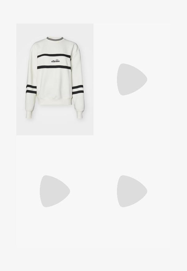 Ellesse MARCHI - Sudadera - off white; Pantalones de mezclilla azul claro con un diseño de pierna recta, cierre de botón y bolsillos delanteros. La tela tiene una textura sutil con un acabado suave.; Zapatillas de lona negras de caña alta con suelas y cordones de goma blanca, con un logo circular en el lado, combinadas con unos pantalones de mezclilla y negros.; Pendientes de aro de plata con un acabado liso y pulido. Forma redonda y cierre de click seguro. Diseño ligero adecuado para el uso diario.
