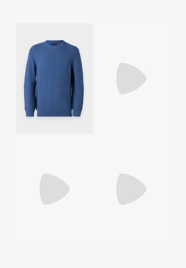Blue knitted sweater featuring a textured design with varying patterns and stitches, round neck, and ribbed cuffs and hem.; Blue and white striped button-up shirt, featuring a collared neck, long sleeves, a patch pocket, and white button fastenings.; Blue denim jeans with a straight leg design, light fading on the thighs, five pockets, and a button closure at the waist.; Stuart Weitzman CLUB CLASSIC PENNY LOAFER - Smart slip-ons - black