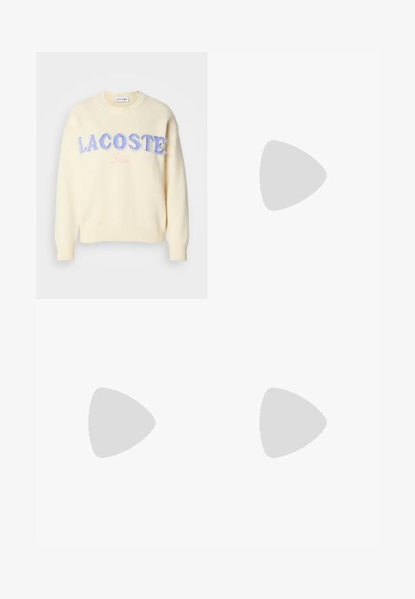 Kermansweater med rund halsringning, ribbstickade ärmslut och nederkant. "LACOSTE" i fluffig blå skrift och "Paris" i mjuk rosa centrerad fram.; Vaaleansiniset farkut, joissa on korkea vyötärö, leveälahkeinen leikkaus, kaksi sivutaskua ja pleatattu muotoilu. Pehmeä rakenne, jossa on haalistunut viimeistely.; BOSS IRYNA BOOTIE - Platform-nilkkurit - black; Mustalla nahkalaukulla, jossa on jämäkkä muotoilu, lyhyt malli, yläkahva ja kultaiset yksityiskohdat. Säädettävä olkahihna sisältyy.