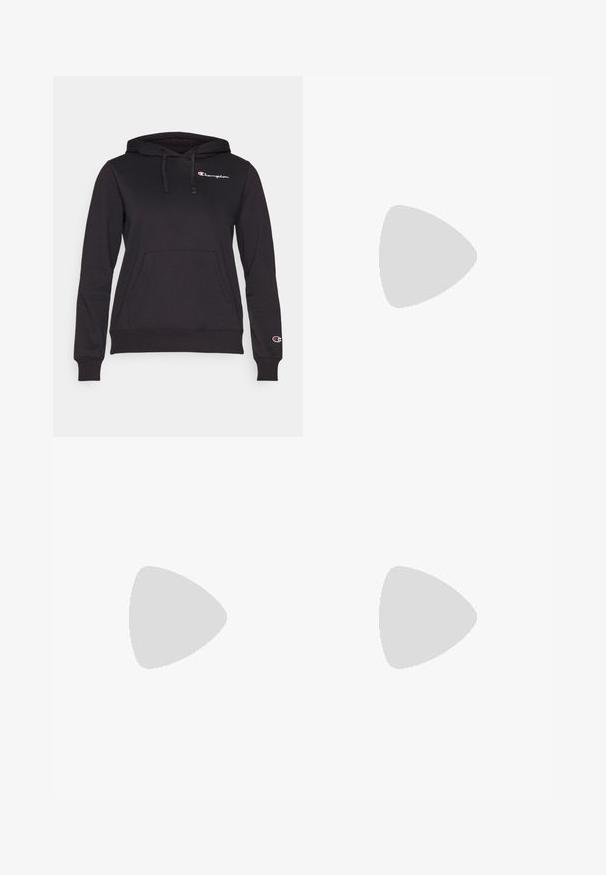 Champion ICONS HOODIE CONTRAST LOGO SMALL - Jersey con capucha - black; Camiseta corta negra hecha de un tejido elástico y suave, con cuello redondo y mangas cortas. Tiene un pequeño logo de Reebok en el frente.; Leggings negros de cintura alta y largo completo con tejido suave y detalles de costura visibles en la parte frontal y la cinturilla.; Zapatilla deportiva de color beige claro con parte superior perforada, acentos texturizados, cuello acolchado y suela de goma blanca, diseñada para la comodidad y la transpirabilidad.
