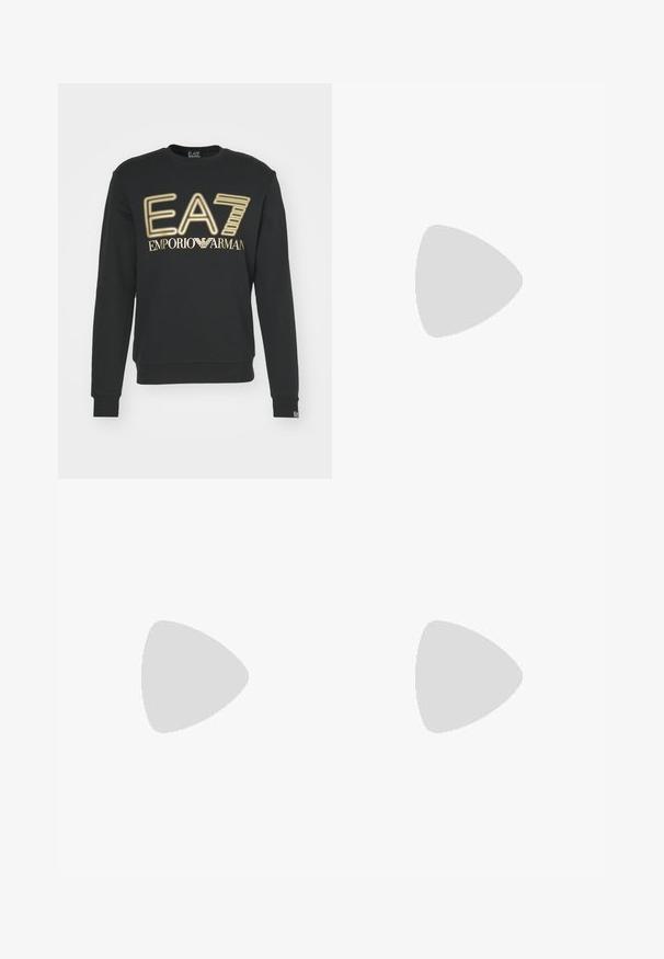 EA7 Emporio Armani Felpa - nero; T-shirt in cotone nero con logo EA7 bianco e testo 'Emporio Armani'. Tre strisce bianche sulle spalle arricchiscono il design.; Pantaloni della tuta neri con cintura regolabile, gambe affusolate, polsini a coste e dettaglio del logo grafico sul davanti con accenti a strisce sui lati.; Sneaker bianco con tomaia in pelle liscia e profilo basso. Presenta una punta arrotondata, sei occhielli e una suola in gomma testurizzata.