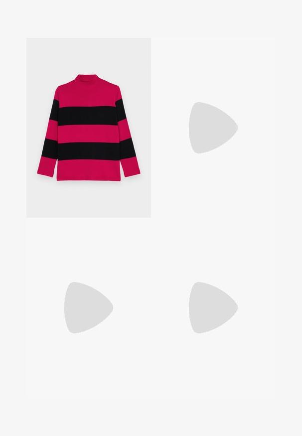 Pink and black striped turtleneck sweater with long sleeves, ribbed texture, and a fitted collar.; Light beige sweatpants with elastic waistband and cuffs, made from soft, textured fabric. Features a relaxed fit and simple design.; White sneaker made of smooth synthetic material, featuring a rounded toe, lace-up design, flat sole, and subtle perforated detailing.; Brown leather tote bag with double handles, features contrast stitching and a spacious design, suitable for everyday use.