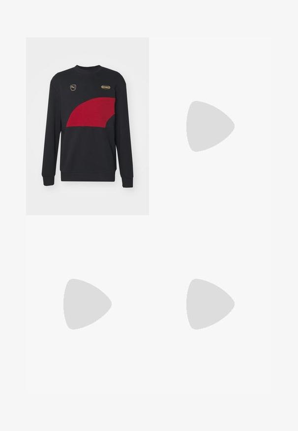 Puma KING CREW - Felpa - black/intense red; Costumi da bagno neri con vita elasticizzata e cordino. Tessuto leggero con tasche laterali. Presenta un piccolo logo sull'orlo.; Scarpa sportiva nera con tomaia in mesh testurizzato, lacci piatti e suola ammortizzata con sottili dettagli riflettenti.; Occhiali da sole neri con finitura opaca, lenti rettangolari e un accento con logo prominente sulla tempia. Lenti polarizzate, protezione UV.