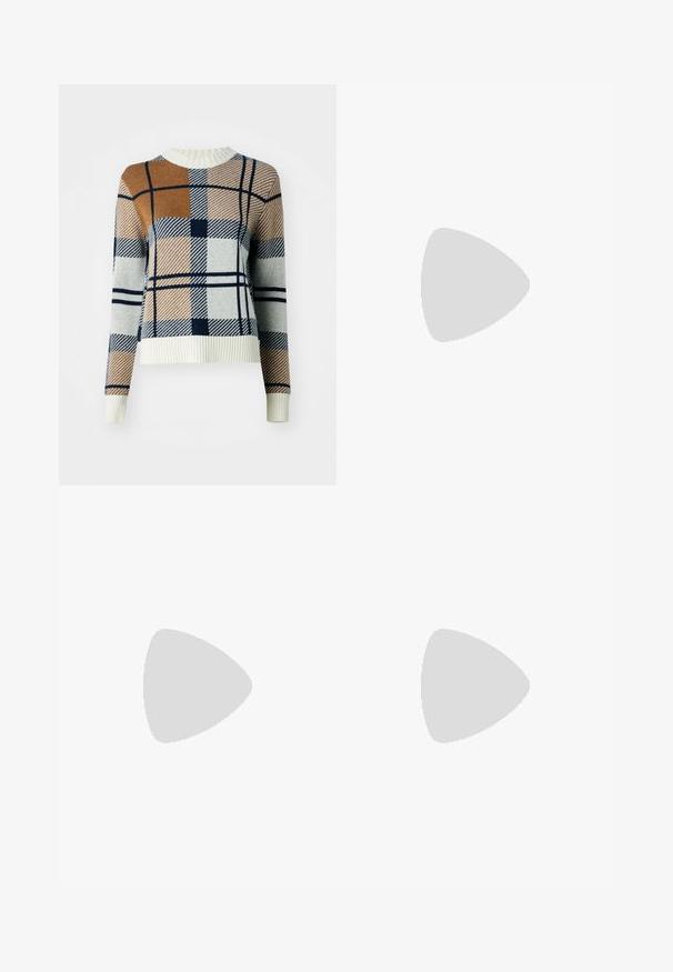 Barbour Pullover - multi; Pantalon noir ajusté avec une coupe droite, présentant une texture lisse et des plis nets sur le devant. Aucune quincaillerie visible.; Talons hauts en cuir noir avec un bout pointu, dotés d'un talon fin et d'un accent en ton or sur la lanière réglable. Texture lisse.; Sac à main en cuir noir avec un design structuré, featuring une forme cropped, une poignée supérieure et des accents en matériel doré. Bandoulière réglable incluse.