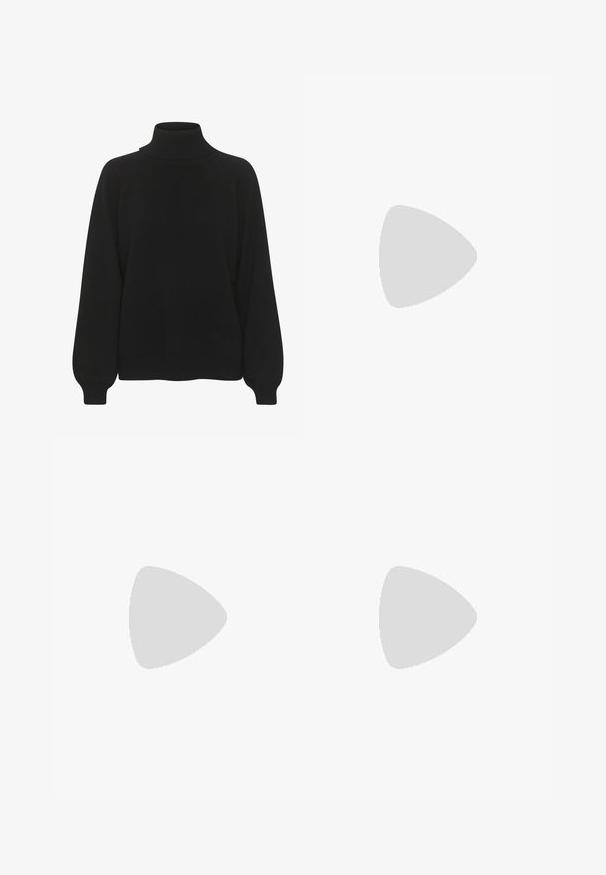 Maglione a collo alto nero con colletto a coste, maniche raglan e vestibilità rilassata. Texture lavorata a maglia con orli ribattuti.; Selected Femme SLFABBI BERMUDA  - Shorts - black; Zign Stivali alti - black; Borsa a spalla in pelle nera con una texture liscia, una parte superiore curva e una sola tracolla. Presenta una chiusura con zip e un design minimalista.