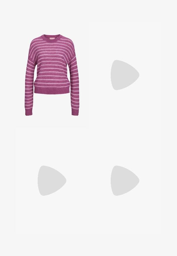 Pink and white striped knitted sweater with a round neckline, dropped shoulders, and ribbed cuffs and hem. Soft texture, cropped fit.; Nike Sportswear PANT  - Relaxed fit jeans - lt armory blue; White Nike sneakers with black accents, featuring a smooth leather upper, white laces, and sturdy rubber outsoles, paired with white ribbed socks.; Silver hoop earrings with a smooth, polished finish. Round shape, lightweight design, featuring a secure clasp mechanism.