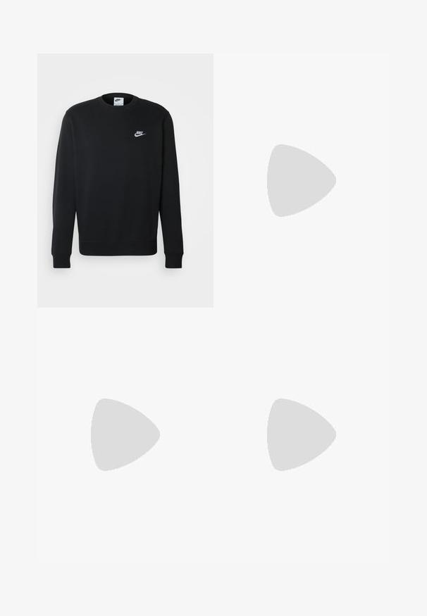 Sort sweatshirt lavet af blødt stof, med rund halsudskæring, lange ærmer, ribbede manchetter og et lille hvidt Nike-logo på brystet.; Grå sweatpants lavet af blødt stof, med en elastisk talje med snor, lige ben og et lille logo på siden.; Hvide Nike Air Max 90 sneakers har en glat læder- og mesh-overdel, perforeret detaljer, polstret sål og synlig luftenhed for komfort.; Sorte solbriller med mat finish, rektangulære linser, let kurve ved templerne, diskret logo detaljer og røgfarvede linser.