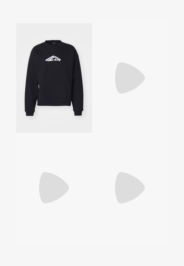 Sweatshirt noir avec col rond, manches longues et poignets côtelés. Présente un graphique textuel imprimé en blanc sur le devant et un design décontracté.; Filippa K TERRY CROPPED TROUSERS - Pantalon classique - sage melange; Baskets en cuir blanc avec une finition lisse, bout arrondi, lacets plats et semelle texturée. Présente un logo discret sur le talon.; Lunettes de soleil noires rondes avec verres sombres et branches en métal fines. Comprend des embouts transparents et des accents argentés au niveau de la charnière. Design minimaliste.