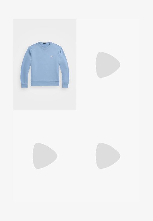 Polo Ralph Lauren LOOPBACK SWEATSHIRT - Collegepaita - hellblau; Valkoinen pique-paita, joka on valmistettu puuvillasta. Siinä on kaksinappinen kaulus, lyhyet hihat ja hillitty logo vasemmassa rinnassa. Paita on sileästä kankaasta.; Valkoiset chinot, jotka on valmistettu puuvillasta. Niissä on tasainen etuosa, vyölenkit, kaksi sivutaskua ja yksi takatasku. Suoraan leikatut lahkeet ja sileä pinta.; Valkoinen lenkkari, jossa on vihreät nahka-aksentit ja vaaleanruskea kumipohja. Varustettu kangasrakenteella ja näkyvällä logolla sivussa. Nauhallinen malli.