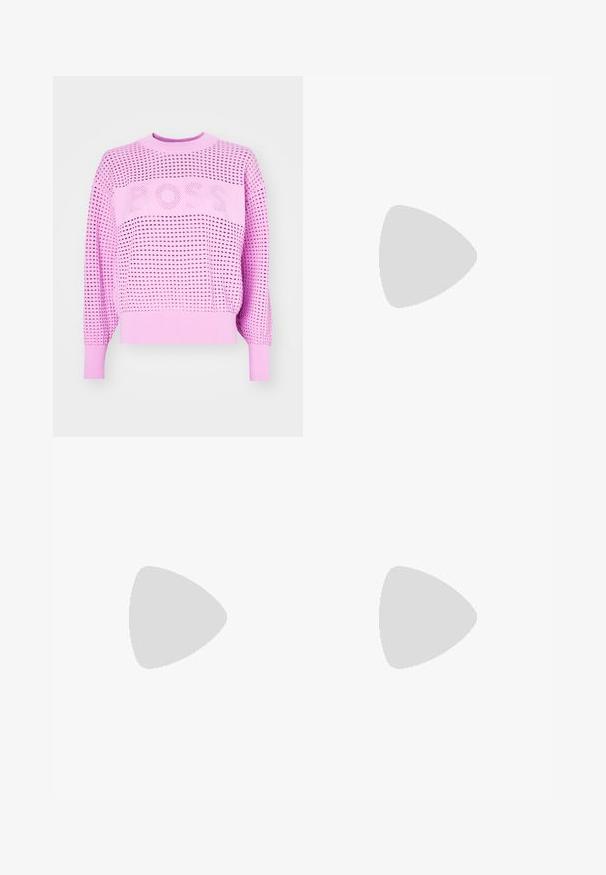 BOSS FHEIN - Pulover - open purple; Črna usnjena krilo s prilegajočo zasnovo. Gladka tekstura, šivi, ki obdajajo obliko, in ravna obroba. Minimalističen in eleganten videz.; Črne usnjene škornje do kolen z gladko teksturo, zaokroženim prstom in robustnim petnim delom. Imajo diskretne šive in poenoteno zasnovo.; Srebrni obročasti uhani s poliranim finišom, ki se ponašajo s krožno zasnovo in brezšivnimi tečaji ter gladko teksturo.